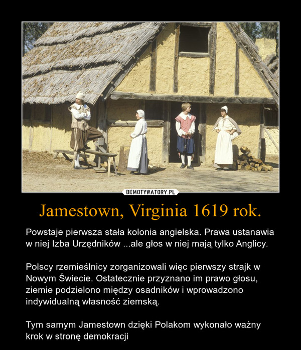 Jamestown, Virginia 1619 rok.