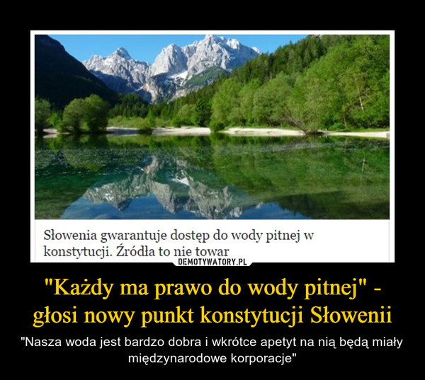 "Każdy ma prawo do wody pitnej" - głosi nowy punkt konstytucji Słowenii – "Nasza woda jest bardzo dobra i wkrótce apetyt na nią będą miały międzynarodowe korporacje" 