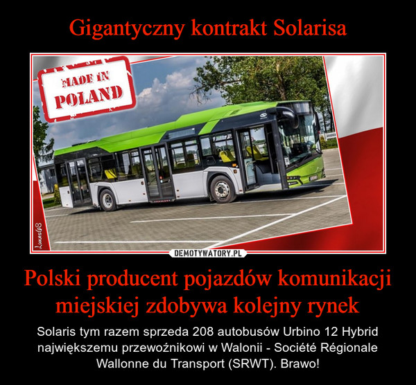 Gigantyczny kontrakt Solarisa Polski producent pojazdów komunikacji miejskiej zdobywa kolejny rynek