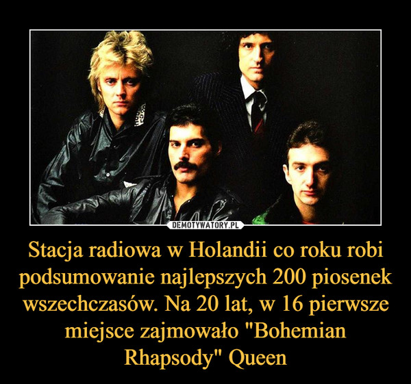 Stacja radiowa w Holandii co roku robi podsumowanie najlepszych 200 piosenek wszechczasów. Na 20 lat, w 16 pierwsze miejsce zajmowało "Bohemian Rhapsody" Queen