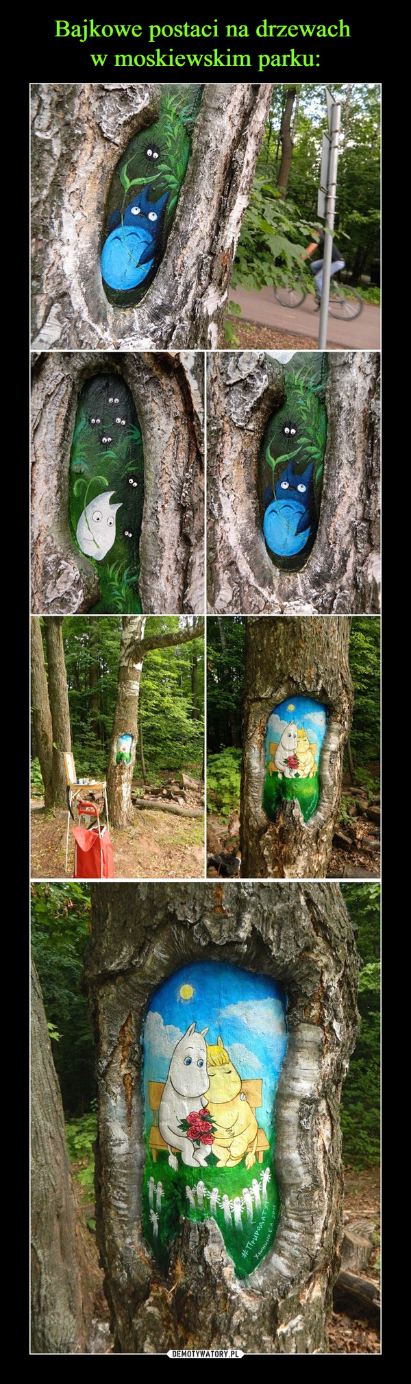 Bajkowe postaci na drzewach 
w moskiewskim parku: