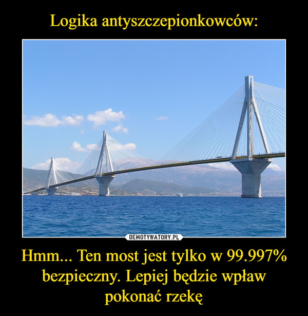 Logika antyszczepionkowców: Hmm... Ten most jest tylko w 99.997% bezpieczny. Lepiej będzie wpław pokonać rzekę