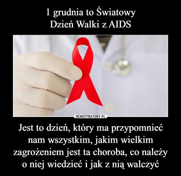 1 grudnia to Światowy
Dzień Walki z AIDS Jest to dzień, który ma przypomnieć
nam wszystkim, jakim wielkim zagrożeniem jest ta choroba, co należy
o niej wiedzieć i jak z nią walczyć