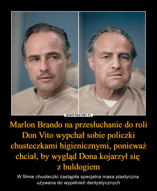 Marlon Brando na przesłuchanie do roli Don Vito wypchał sobie policzki chusteczkami higienicznymi, ponieważ chciał, by wygląd Dona kojarzył się 
z buldogiem