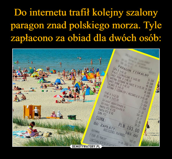 Do internetu trafił kolejny szalony paragon znad polskiego morza. Tyle zapłacono za obiad dla dwóch osób: