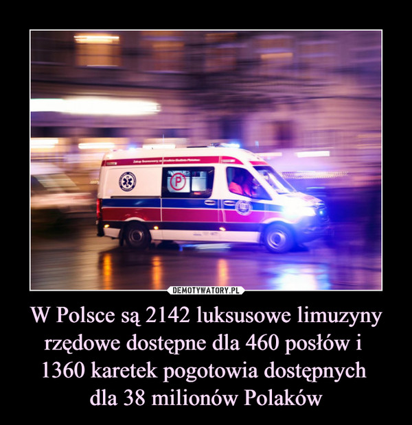 W Polsce są 2142 luksusowe limuzyny rzędowe dostępne dla 460 posłów i 1360 karetek pogotowia dostępnych dla 38 milionów Polaków –  