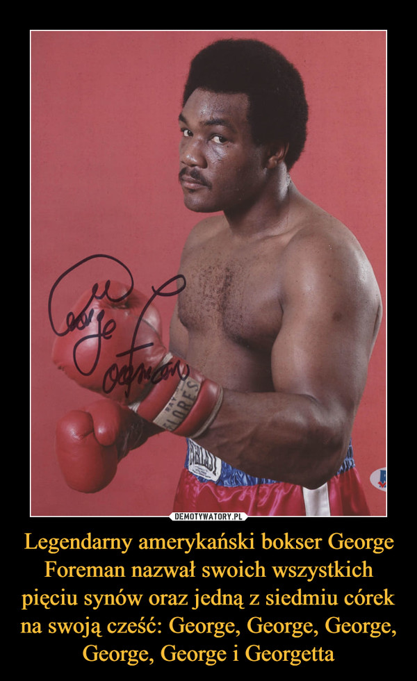 Legendarny amerykański bokser George Foreman nazwał swoich wszystkich pięciu synów oraz jedną z siedmiu córek na swoją cześć: George, George, George, George, George i Georgetta –  