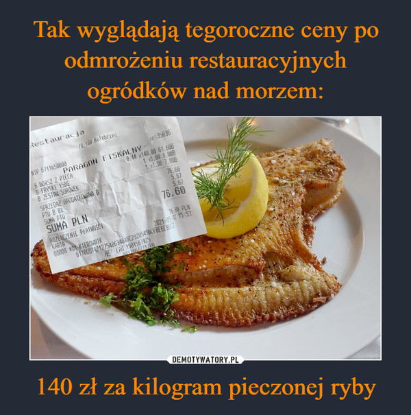 140 zł za kilogram pieczonej ryby –  