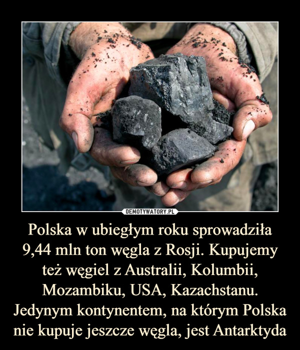 Polska w ubiegłym roku sprowadziła 9,44 mln ton węgla z Rosji. Kupujemy też węgiel z Australii, Kolumbii, Mozambiku, USA, Kazachstanu. Jedynym kontynentem, na którym Polska nie kupuje jeszcze węgla, jest Antarktyda