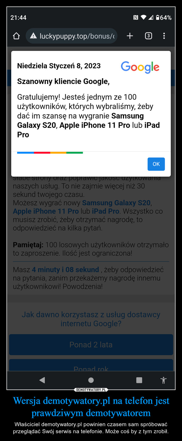 Wersja demotywatory.pl na telefon jest prawdziwym demotywatorem – Właściciel demotywatory.pl powinien czasem sam spróbować przeglądać Swój serwis na telefonie. Może coś by z tym zrobił. 