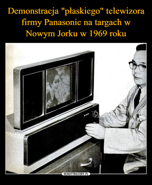 Demonstracja "płaskiego" telewizora firmy Panasonic na targach w Nowym Jorku w 1969 roku